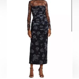 Lela Rose Black Floral Midi Dress